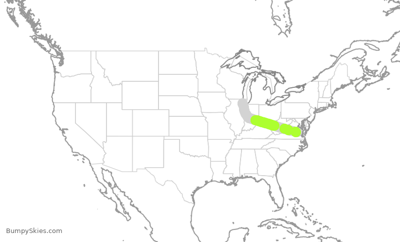 Turbulence forecast map for GJS4452, ORD to RIC
