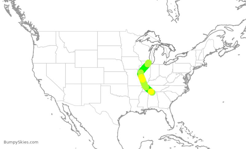 Turbulence forecast map for GJS4469, HSV to ORD