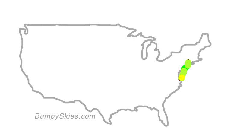 Map of continental US with illustrated flight path and turbulence forecast (described in text below)