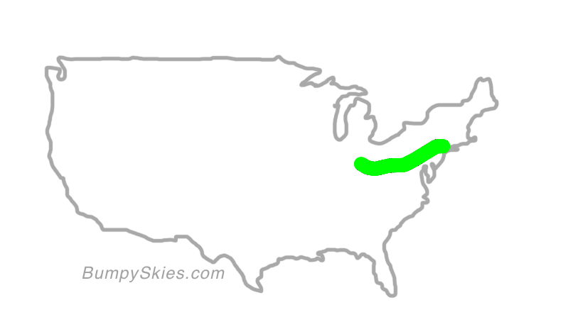 Map of continental US with illustrated flight path and turbulence forecast (described in text below)