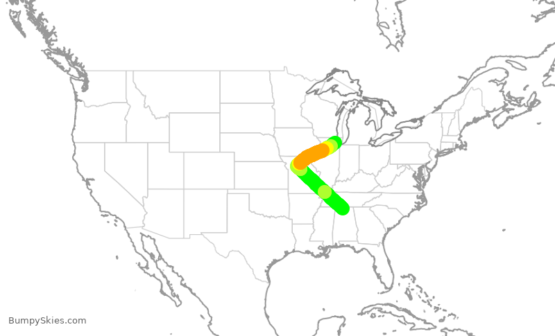 Turbulence forecast map for GJS4474, HSV to ORD