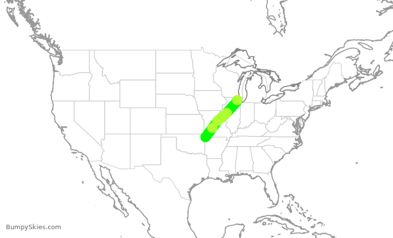 Turbulence forecast map for GJS4475, XNA to ORD