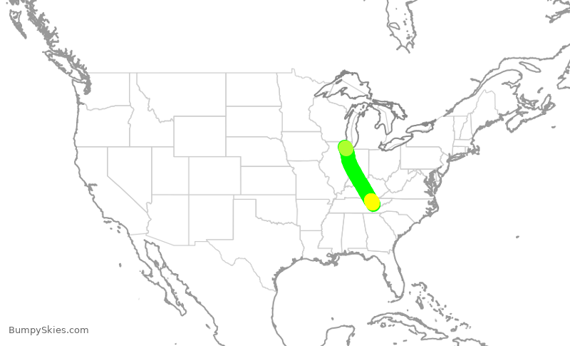 Turbulence forecast map for GJS4477, ORD to TYS