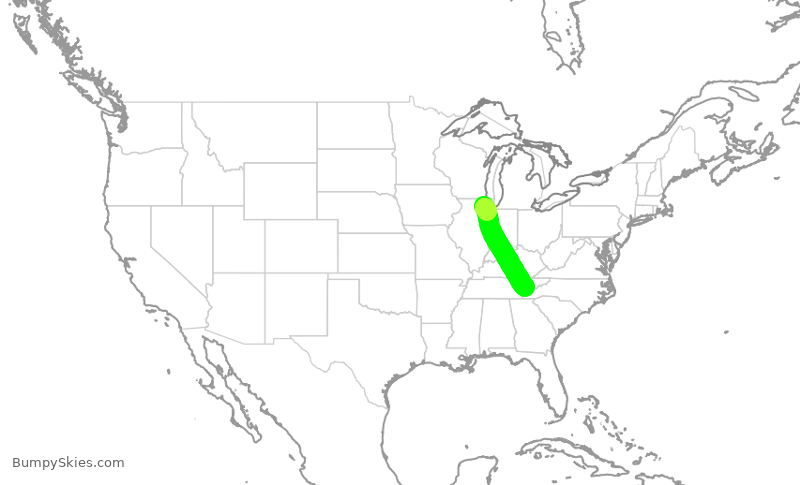 Turbulence forecast map for GJS4479, ORD to TYS