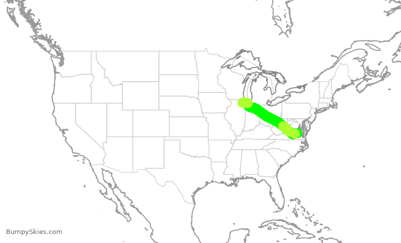 Turbulence forecast map for GJS4487, RIC to ORD