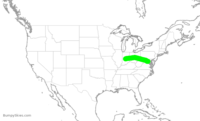 Turbulence forecast map for GJS4492, IND to IAD