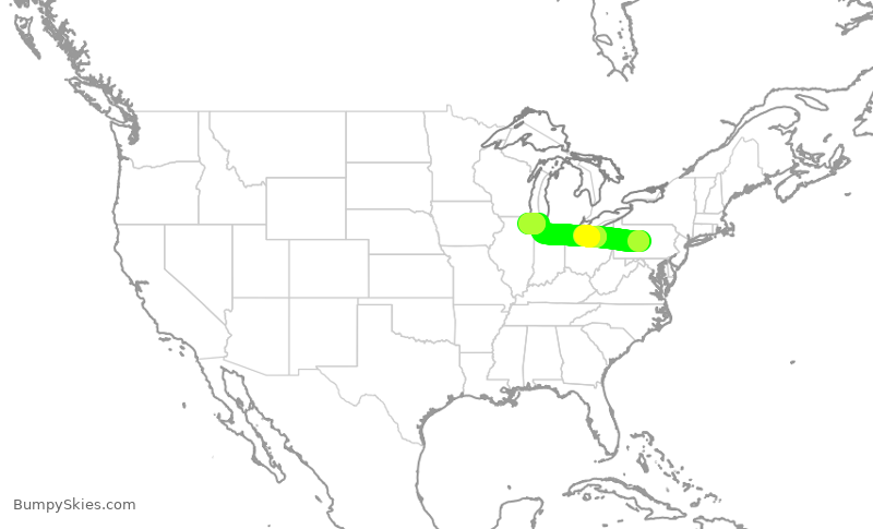 Turbulence forecast map for GJS4495, SCE to ORD