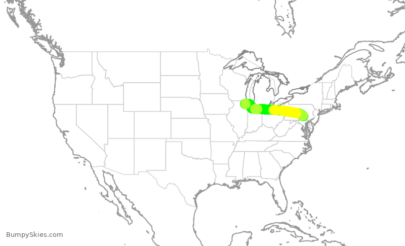 Turbulence forecast map for GJS4499, MDT to ORD