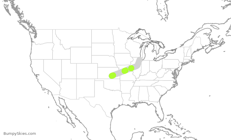 Turbulence forecast map for GJS4508, ORD to ICT