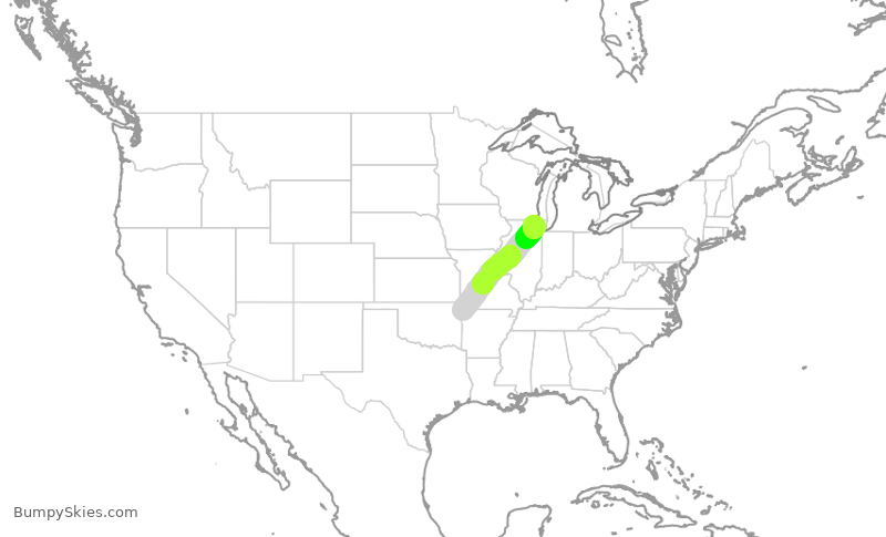 Turbulence forecast map for GJS4508, XNA to ORD