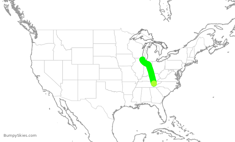 Turbulence forecast map for GJS4511, TYS to ORD