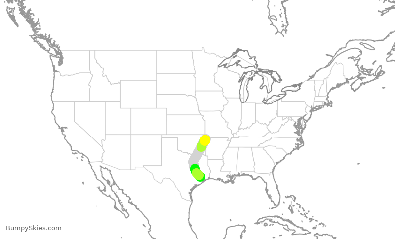 Turbulence forecast map for GJS4513, XNA to IAH