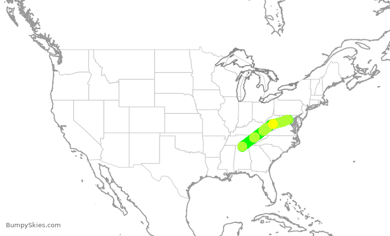 Turbulence forecast map for GJS4520, HSV to IAD