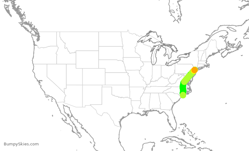 Turbulence forecast map for GJS4524, ILM to EWR
