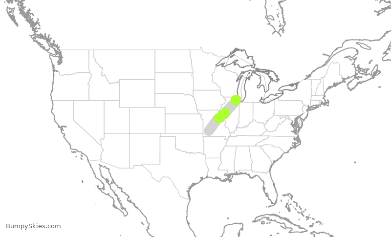 Turbulence forecast map for GJS4525, SGF to ORD