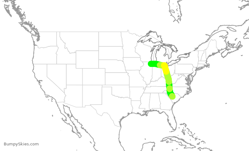 Turbulence forecast map for GJS4528, ORD to CAE