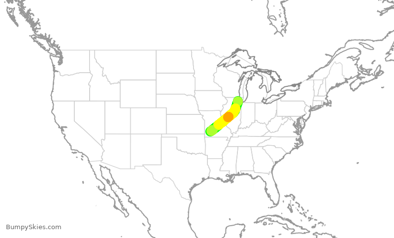 Turbulence forecast map for GJS4529, ORD to SGF