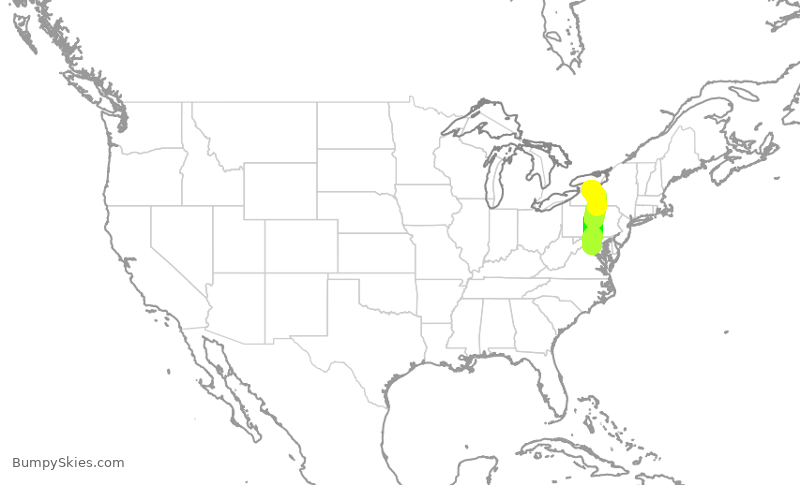 Turbulence forecast map for GJS4531, IAD to ROC