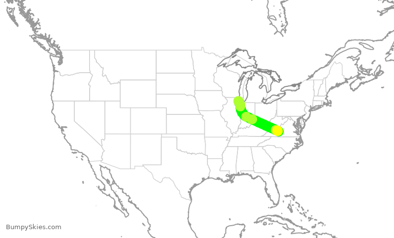 Turbulence forecast map for GJS4533, ORD to ROA