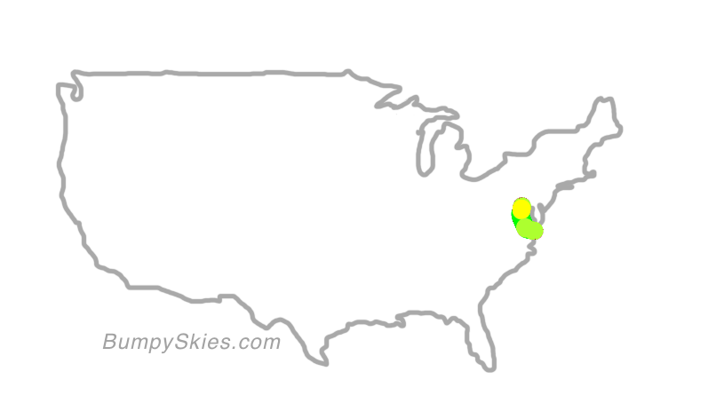 Map of continental US with illustrated flight path and turbulence forecast (described in text below)