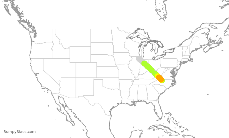 Turbulence forecast map for GJS4539, ORD to GSO
