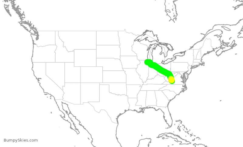 Turbulence forecast map for GJS4539, ROA to ORD