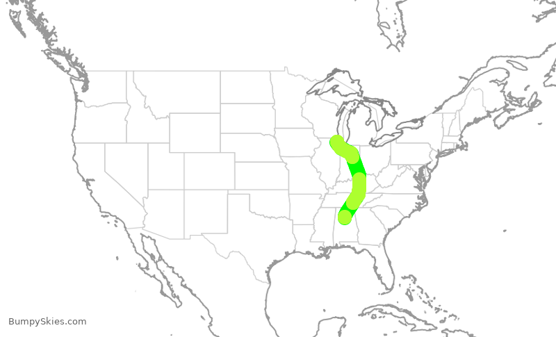 Turbulence forecast map for GJS4546, BHM to ORD
