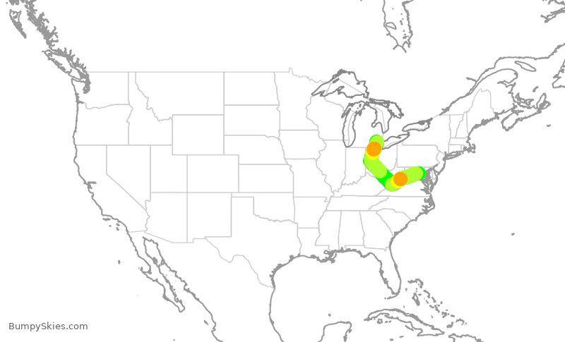 Turbulence forecast map for GJS4556, DTW to IAD