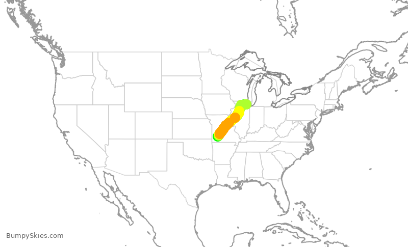 Turbulence forecast map for GJS4557, SGF to ORD