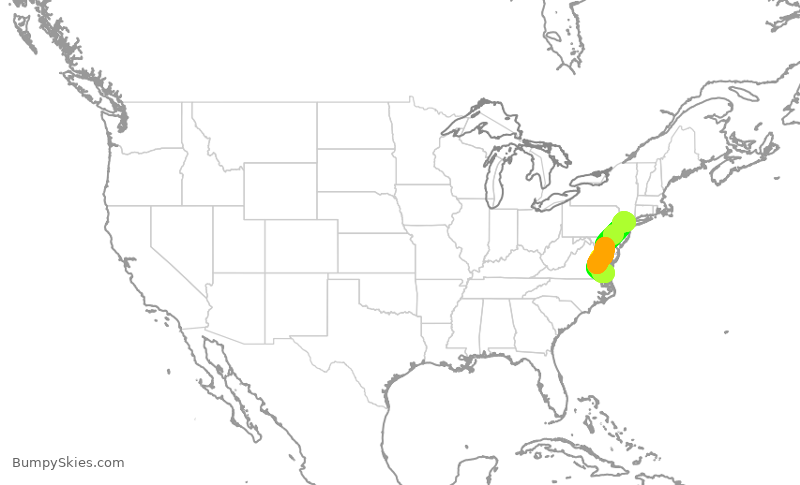 Turbulence forecast map for GJS4563, ORF to EWR