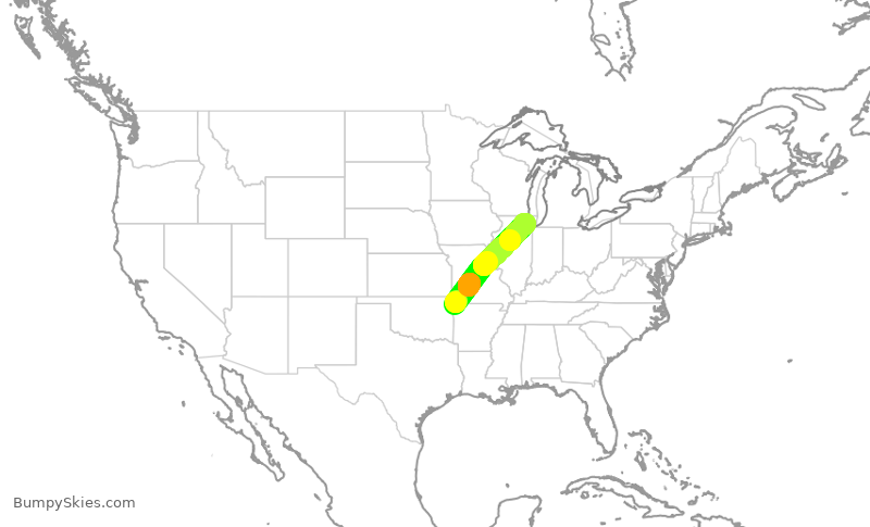 Turbulence forecast map for GJS4564, XNA to ORD