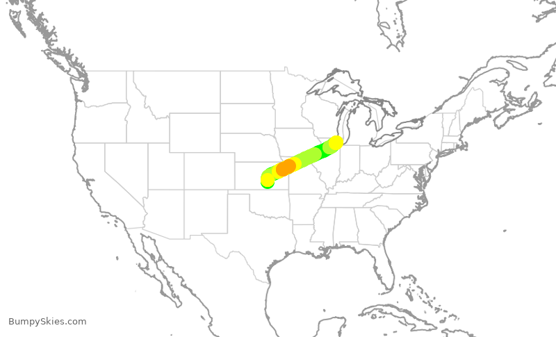 Turbulence forecast map for GJS4565, ICT to ORD