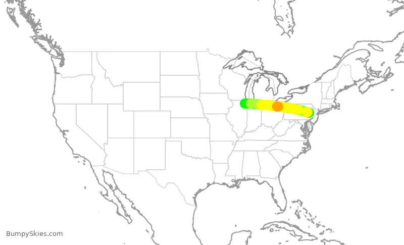 Turbulence forecast map for GJS4567, ORD to ABE