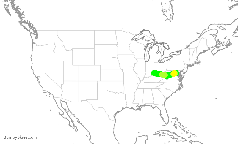 Turbulence forecast map for GJS4569, CVG to IAD