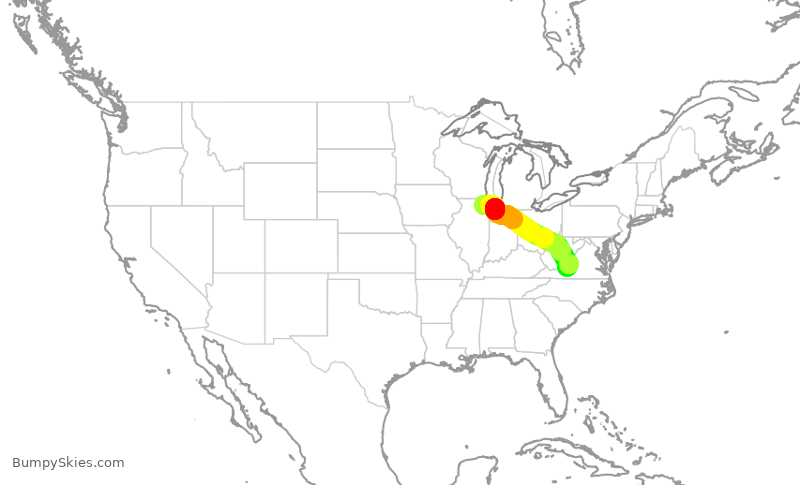 Turbulence forecast map for GJS4572, ROA to ORD