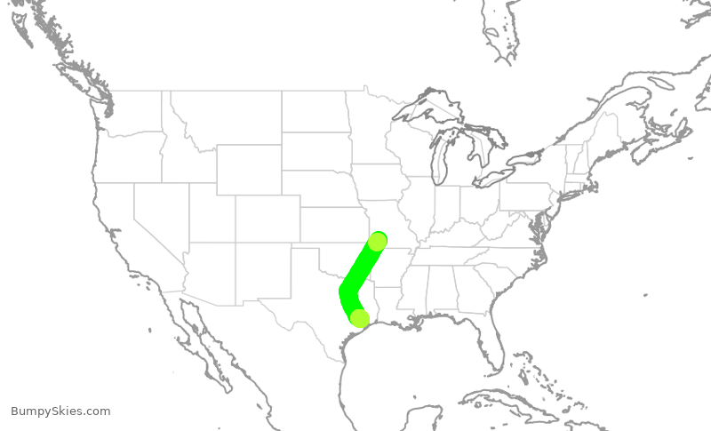 Turbulence forecast map for GJS4574, SGF to IAH
