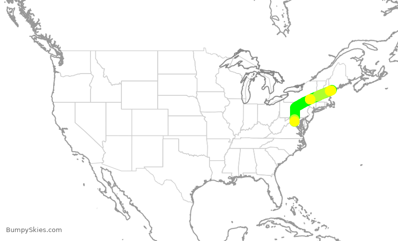 Turbulence forecast map for GJS4577, IAD to PWM
