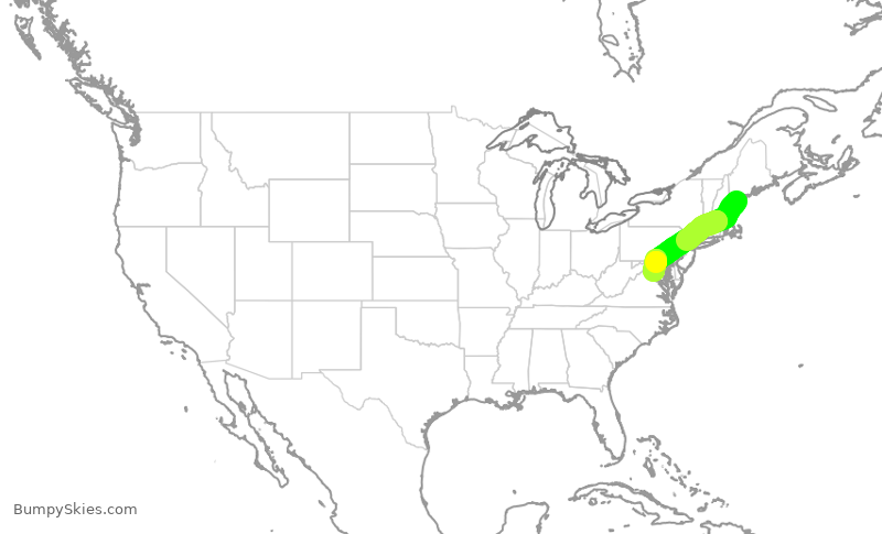 Turbulence forecast map for GJS4578, PWM to IAD