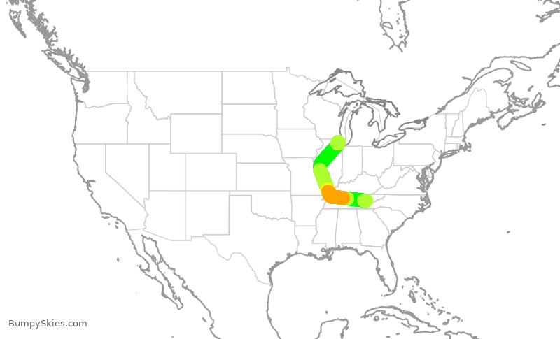 Turbulence forecast map for GJS4578, TYS to ORD