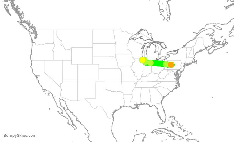 Turbulence forecast map for GJS4581, UNV to ORD
