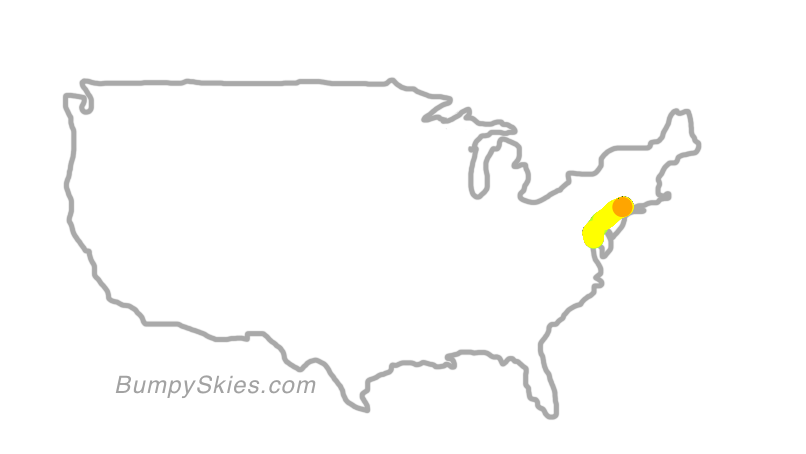 Map of continental US with illustrated flight path and turbulence forecast (described in text below)