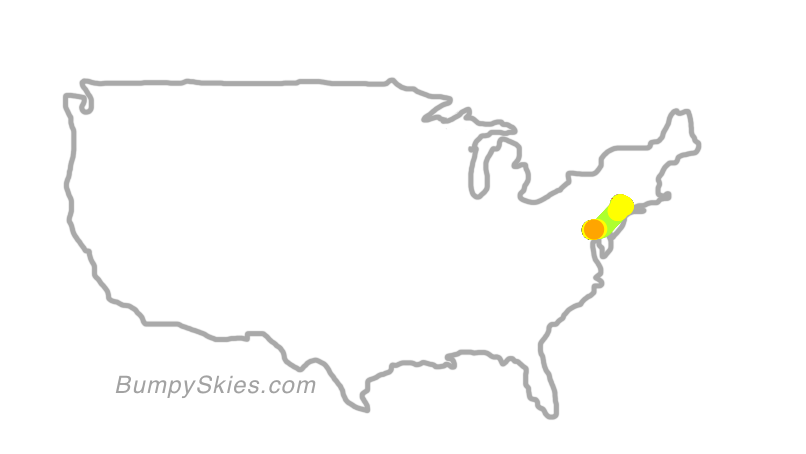 Map of continental US with illustrated flight path and turbulence forecast (described in text below)