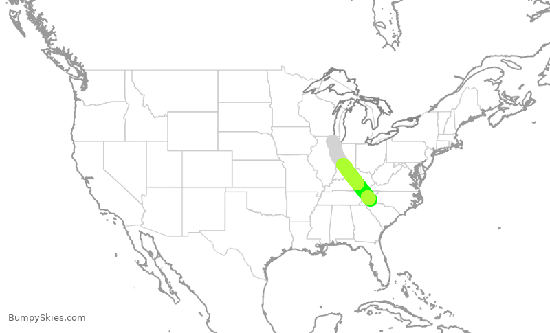 Turbulence forecast map for GJS4605, ORD to AVL
