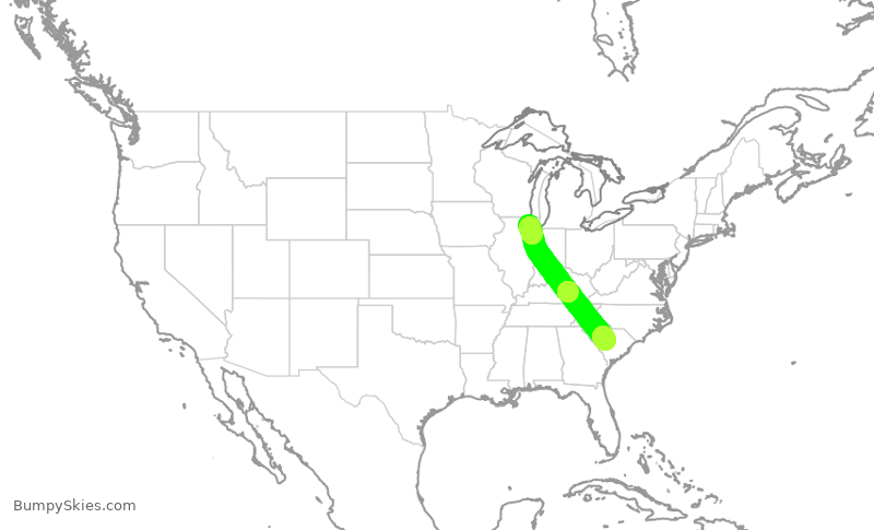 Turbulence forecast map for GJS4608, ORD to CAE