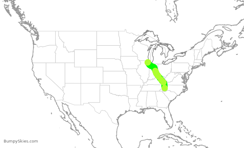 Turbulence forecast map for GJS4612, AVL to ORD