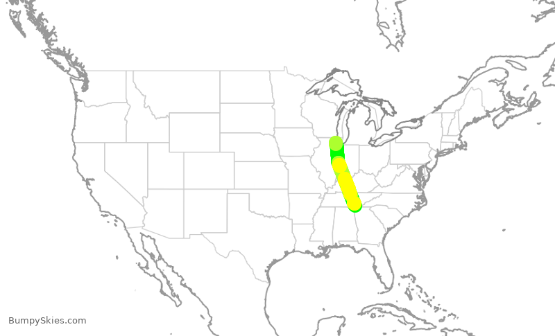 Turbulence forecast map for GJS4612, ORD to CHA