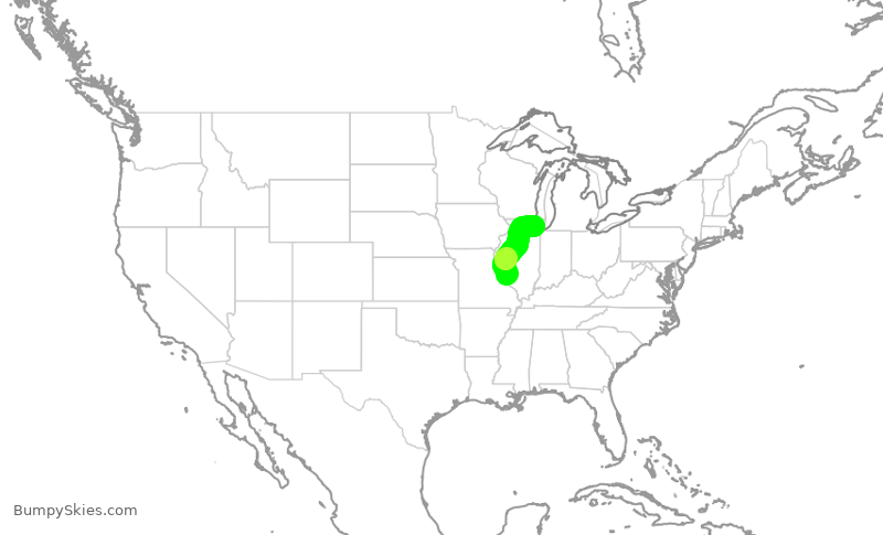 Turbulence forecast map for GJS4616, STL to ORD