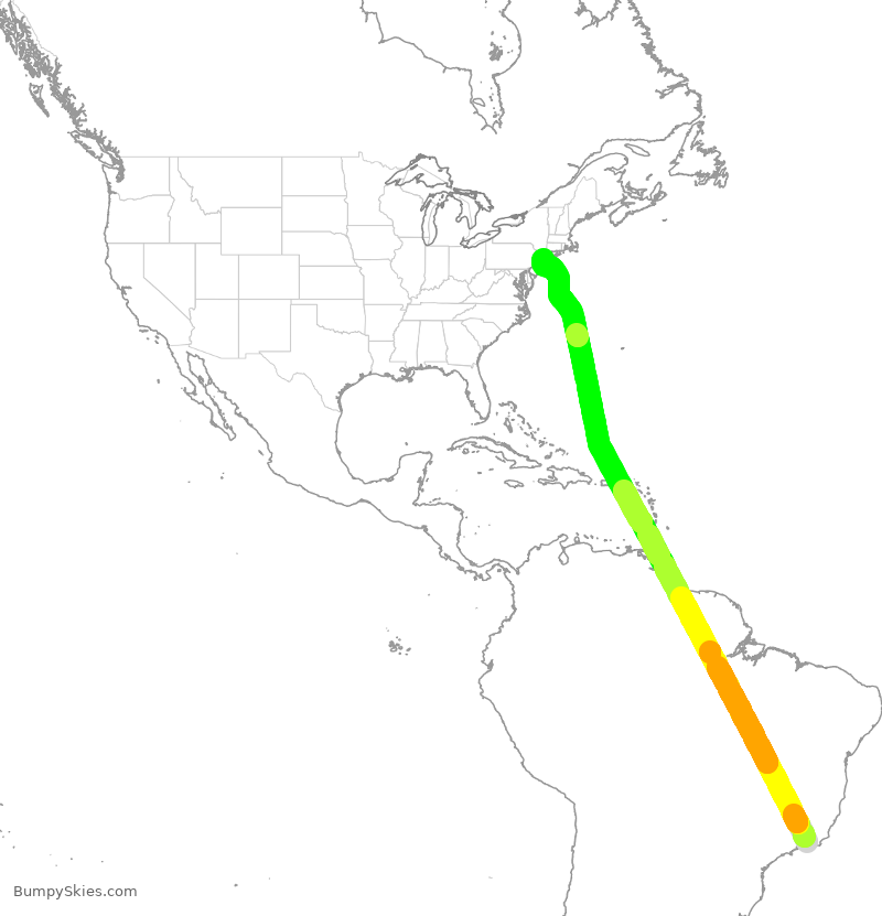 Turbulence forecast map for GLO7000, GIG to JFK
