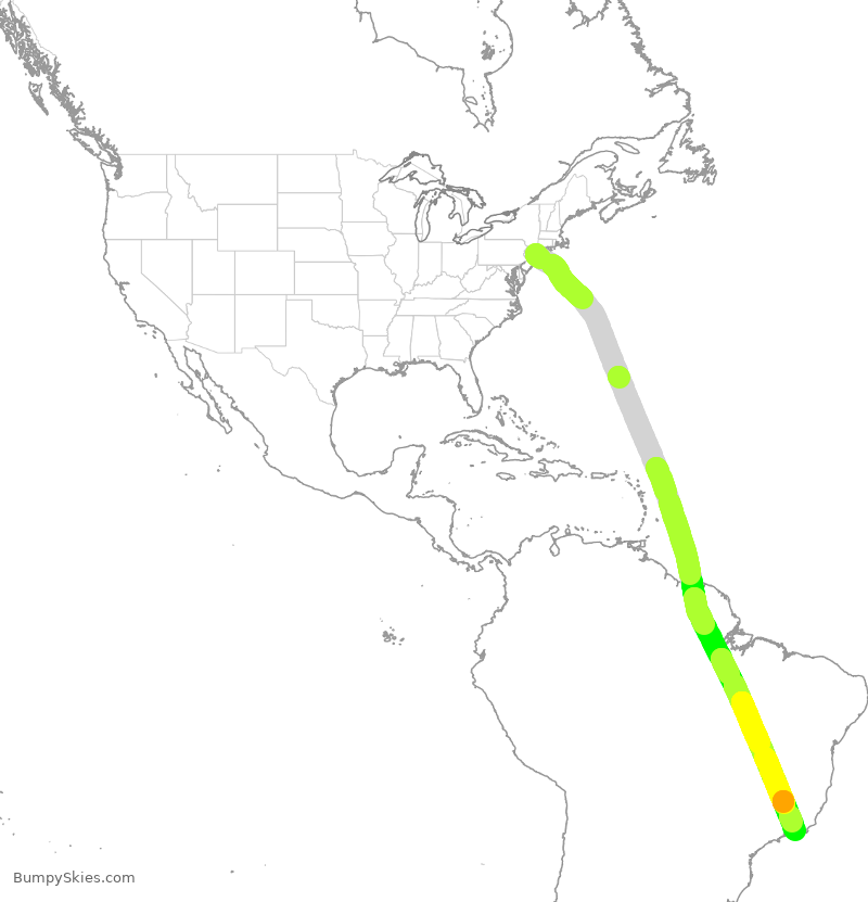 Turbulence forecast map for GLO7003, JFK to GIG