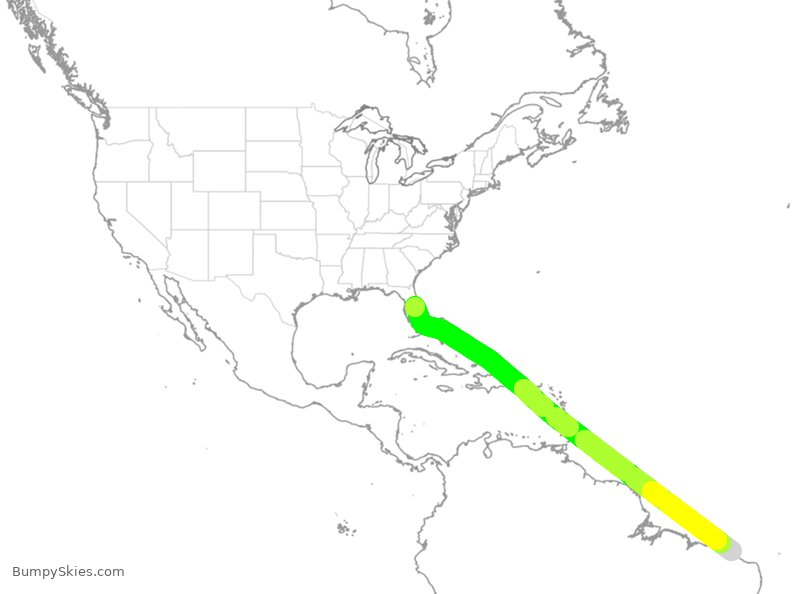Turbulence forecast map for GLO7624, FOR to MCO